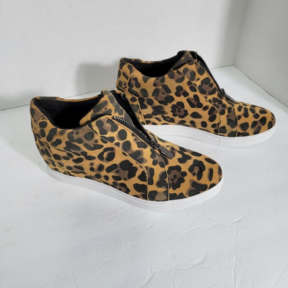 Blondo Glenda Waterproof Leopard Print Suede Leather Hidden Wedge Zip Sneaker 8‎ - Picture 2 of 16